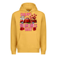 Mustard Happy Valentine's day red truck Premium Hoodie - HowdyJamesFarm