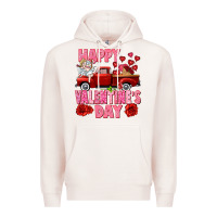 Pale Pink Happy Valentine's day red truck Premium Hoodie - HowdyJamesFarm