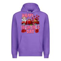 Purple Happy Valentine's day red truck Premium Hoodie - HowdyJamesFarm