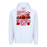 White Happy Valentine's day red truck Premium Hoodie - HowdyJamesFarm