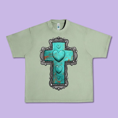 Turquoise Gemstone Cross Urban Heavy Tee Designed By Jasminsmagicworld