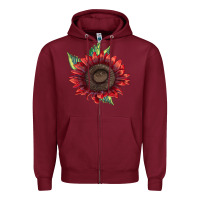 Burgundy ProCut Red Sunflower Zipper Hoodie - LillyAllenDesigns
