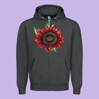 Procut Red Sunflower Zipper Hoodie Designed By Lillyallendesigns