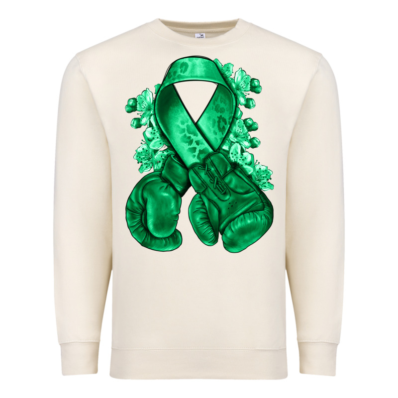 Emerald Green Ribbon Liver Cancer Boxing Gloves Premium Sweatshirt by NancyCooperArtShop | Teevron