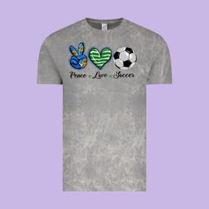 Peace Love Soccer Vintage Tee Designed By Barkaloodesign