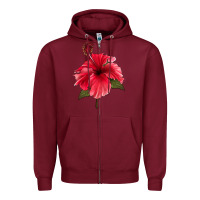 Burgundy Puerto Rican Hibiscus Flower Zipper Hoodie - LillyAllenDesigns