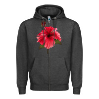 Charcoal Heather Puerto Rican Hibiscus Flower Zipper Hoodie - LillyAllenDesigns