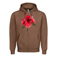 Chestnut Puerto Rican Hibiscus Flower Zipper Hoodie - LillyAllenDesigns