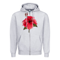 Heather Grey Puerto Rican Hibiscus Flower Zipper Hoodie - LillyAllenDesigns