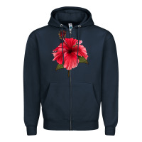 Navy Puerto Rican Hibiscus Flower Zipper Hoodie - LillyAllenDesigns