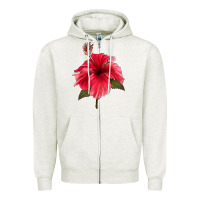 Oatmeal Heather Puerto Rican Hibiscus Flower Zipper Hoodie - LillyAllenDesigns