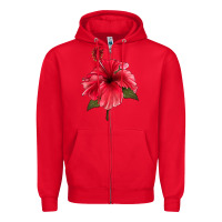 Red Puerto Rican Hibiscus Flower Zipper Hoodie - LillyAllenDesigns