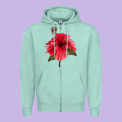 Puerto Rican Hibiscus Flower Zipper Hoodie Designed By Lillyallendesigns