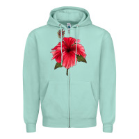 Seafoam Puerto Rican Hibiscus Flower Zipper Hoodie - LillyAllenDesigns