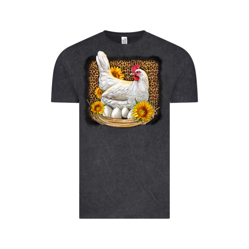 Perched Chicken With Sunflowers Leopard Background Vintage Tee by LillyAllenDesigns | Teevron