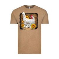 Vintage Coffee perched chicken with sunflowers leopard background Vintage Tee - LillyAllenDesigns