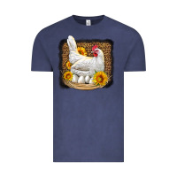Vintage Denim perched chicken with sunflowers leopard background Vintage Tee - LillyAllenDesigns