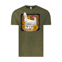 Vintage Olive perched chicken with sunflowers leopard background Vintage Tee - LillyAllenDesigns