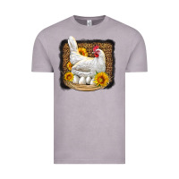 Vintage Zinc perched chicken with sunflowers leopard background Vintage Tee - LillyAllenDesigns