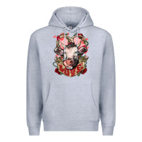 Heather Grey Cow Valentine's Day love Premium Hoodie - HowdyJamesFarm