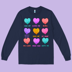 Valentine's Day Candy Hearts Long Sleeve Tee Designed By Maliassmallbusiness