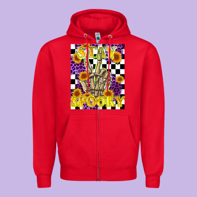 Stay Skeleton Hand Spooky Zipper Hoodie Designed By Lillyallendesigns