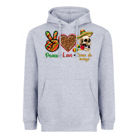 Heather Grey Peace Love Cinco De Mayo Heavyweight Hoodie - texasbilliewilder