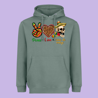 Peace Love Cinco De Mayo Heavyweight Hoodie Designed By Texasbilliewilder