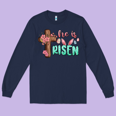 He Is Risen Long Sleeve Tee Designed By Maliassmallbusiness