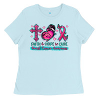 Baby Blue Faith Hope Cure Breast Cancer Awareness Ladies Tee - texasbilliewilder