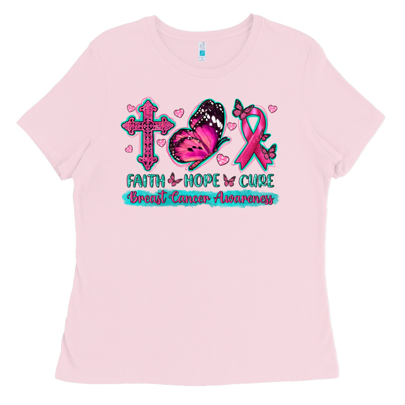 Faith Hope Cure Breast Cancer Awareness Ladies Tee by texasbilliewilder | Teevron