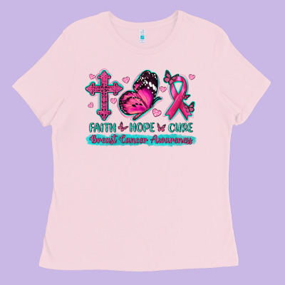 Faith Hope Cure Breast Cancer Awareness Ladies Tee Designed By Texasbilliewilder