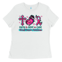 White Faith Hope Cure Breast Cancer Awareness Ladies Tee - texasbilliewilder