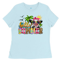 Baby Blue hello summer cow Ladies Tee - Zillion Design Studio