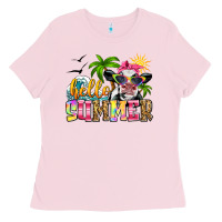 Bubblegum Pink hello summer cow Ladies Tee - Zillion Design Studio
