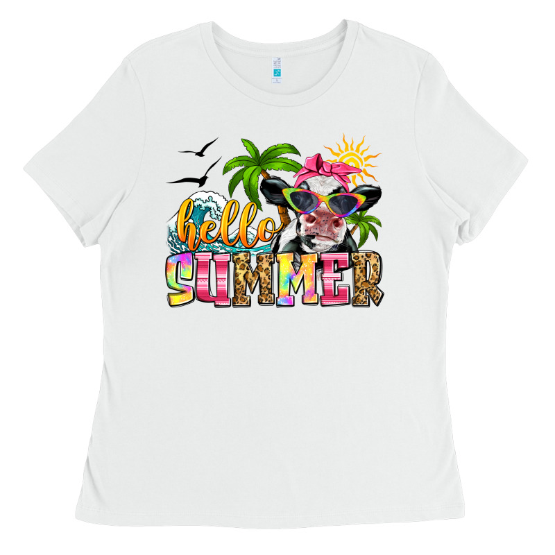 Hello Summer Cow Ladies Tee by Zillion Design Studio | Teevron