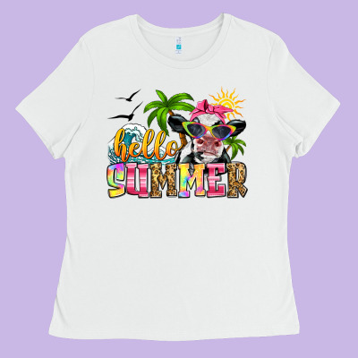 Hello Summer Cow Ladies Tee Designed By Zillion Design Studio