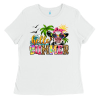 White hello summer cow Ladies Tee - Zillion Design Studio