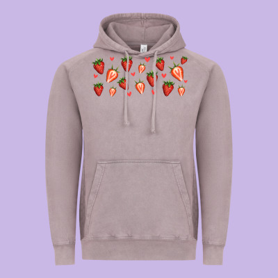 Strawberry Vintage Hoodie Designed By Jasminsmagicworld