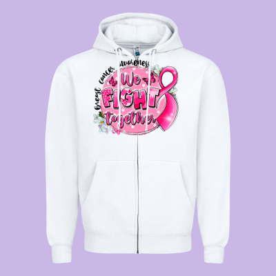 Breast Cancer Awareness We Fight Together Zipper Hoodie Designed By Lillyallendesigns