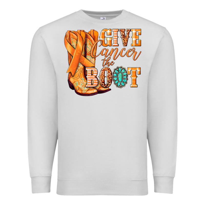 Give Cancer The Boot Kidney Cancer Orange Ribbon Premium Sweatshirt by NancyCooperArtShop | Teevron