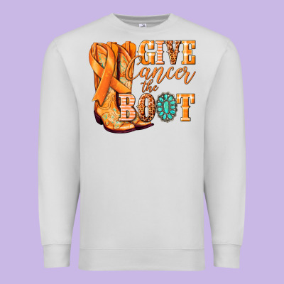 Give Cancer The Boot Kidney Cancer Orange Ribbon Premium Sweatshirt Designed By Nancycooperartshop
