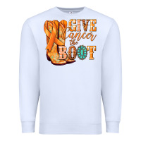 White Give Cancer the boot Kidney Cancer orange ribbon Premium Sweatshirt - NancyCooperArtShop