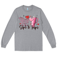 Heather Grey sips & trips target inspired stanley Long Sleeve Tee - MaliasSmallBusiness