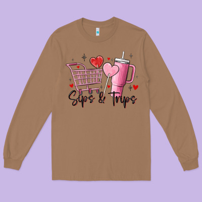 Sips & Trips Target Inspired Stanley Long Sleeve Tee Designed By Maliassmallbusiness