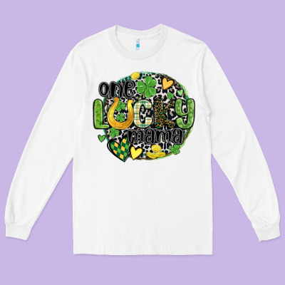 One Lucky Mama Long Sleeve Tee Designed By Maliassmallbusiness
