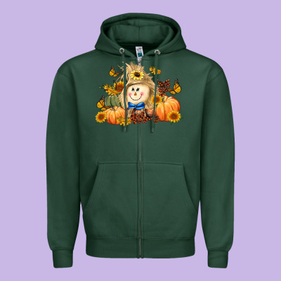 Fall Scarecrow Zipper Hoodie Designed By Lillyallendesigns