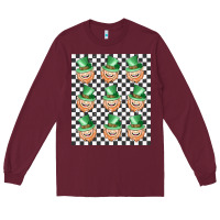 Burgundy boujee checker board leprechaun Long Sleeve Tee - MaliasSmallBusiness