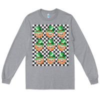 Heather Grey boujee checker board leprechaun Long Sleeve Tee - MaliasSmallBusiness