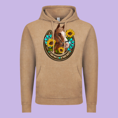 Western Horseshoe Horse Sunflowers Gemstone Vintage Hoodie Designed By Artiststas